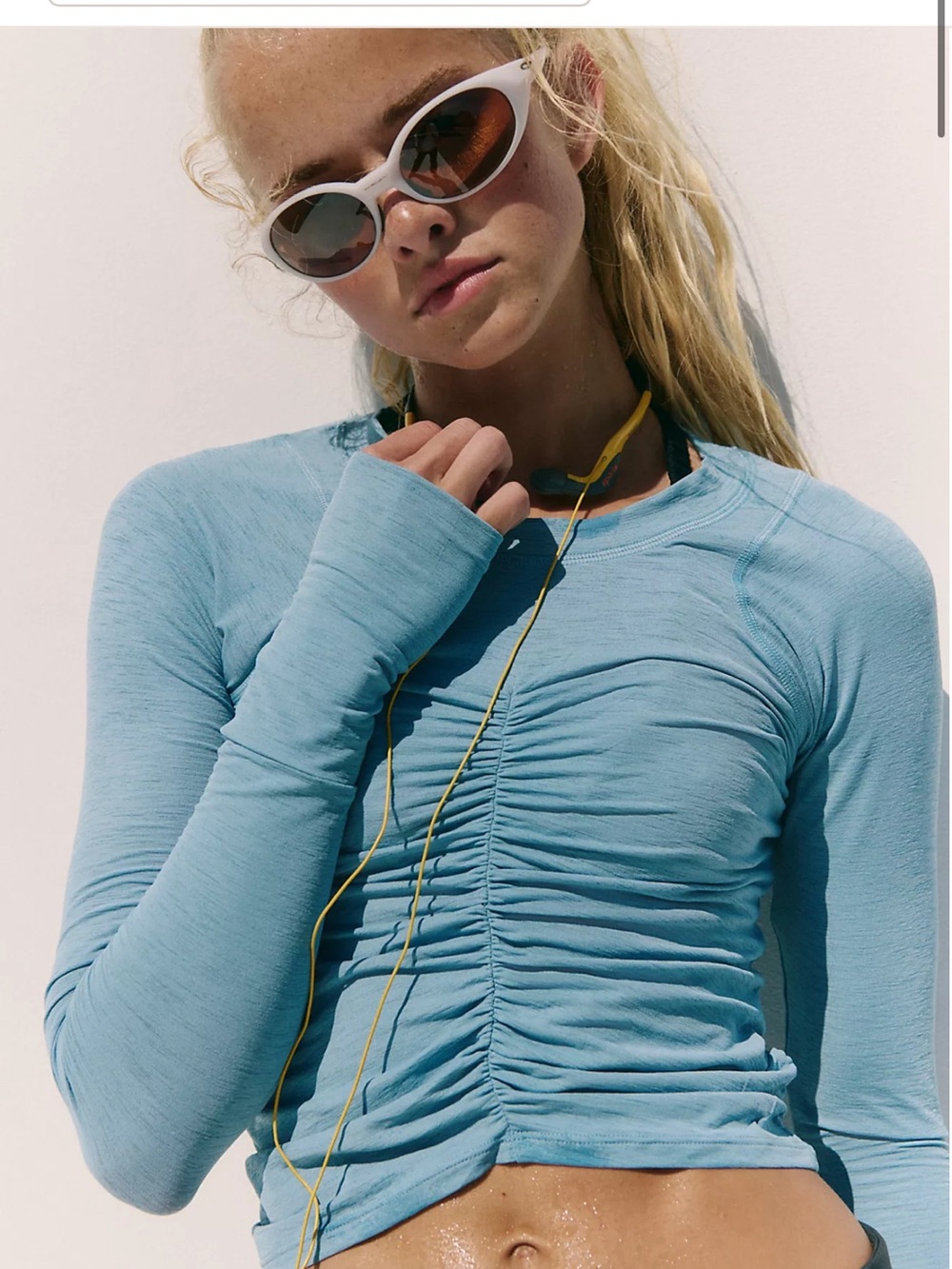FP Movement by Free People Light Blue Ruched Long Sleeve Top different color